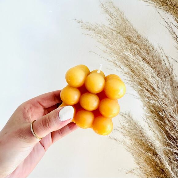 NEW ANTHROPOLOGIE Yellow Gold Molded Circle Square 2" Bubble Shaped Wax Candle - Picture 8 of 9